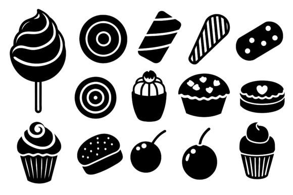 About 15 Set of Sweet Food Smooth Line Graphics Freebies