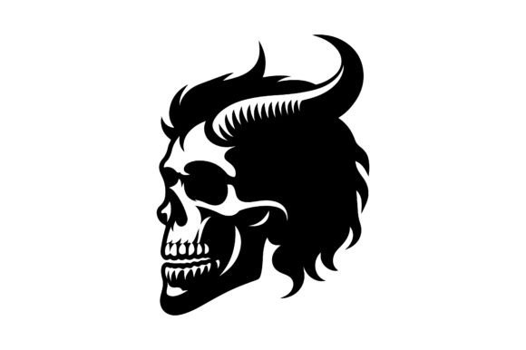Black Devil Skull Head Illustration: A Bold Embroidery Design for Real Projects