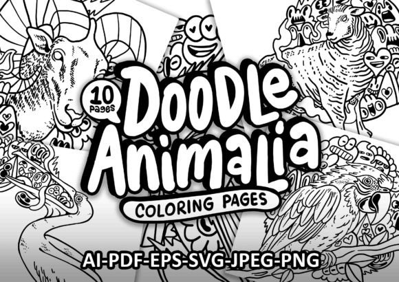 Free Doodle Animalia Coloring Page Graphics for Creative Content Publishing