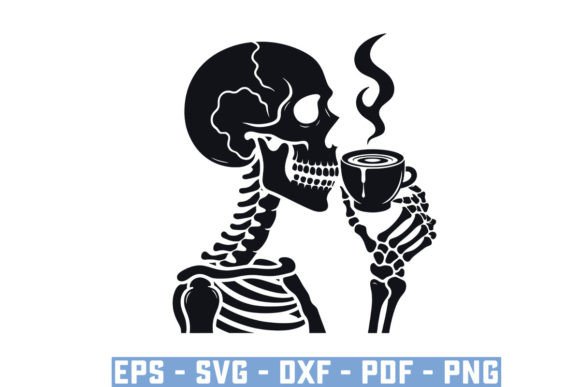 Funny Coffee Drinking Skeleton Skull Svg