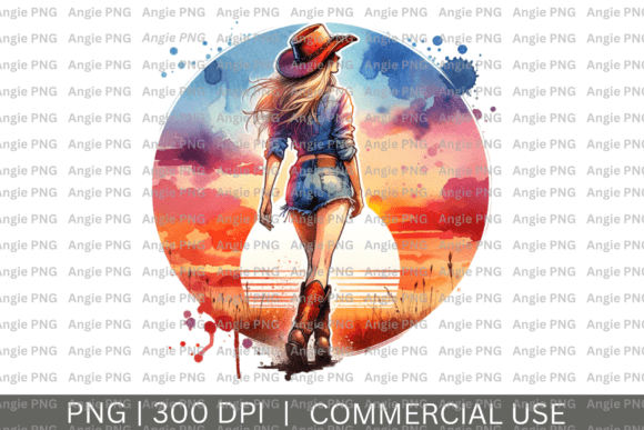 Western Cowgirl Sunset PNG for Graphics and Crafts